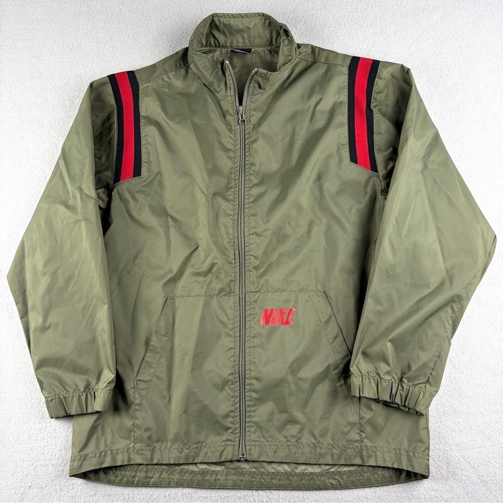 Vintage Nike Windbreaker Jacket Olive Green Red Black Men's Small